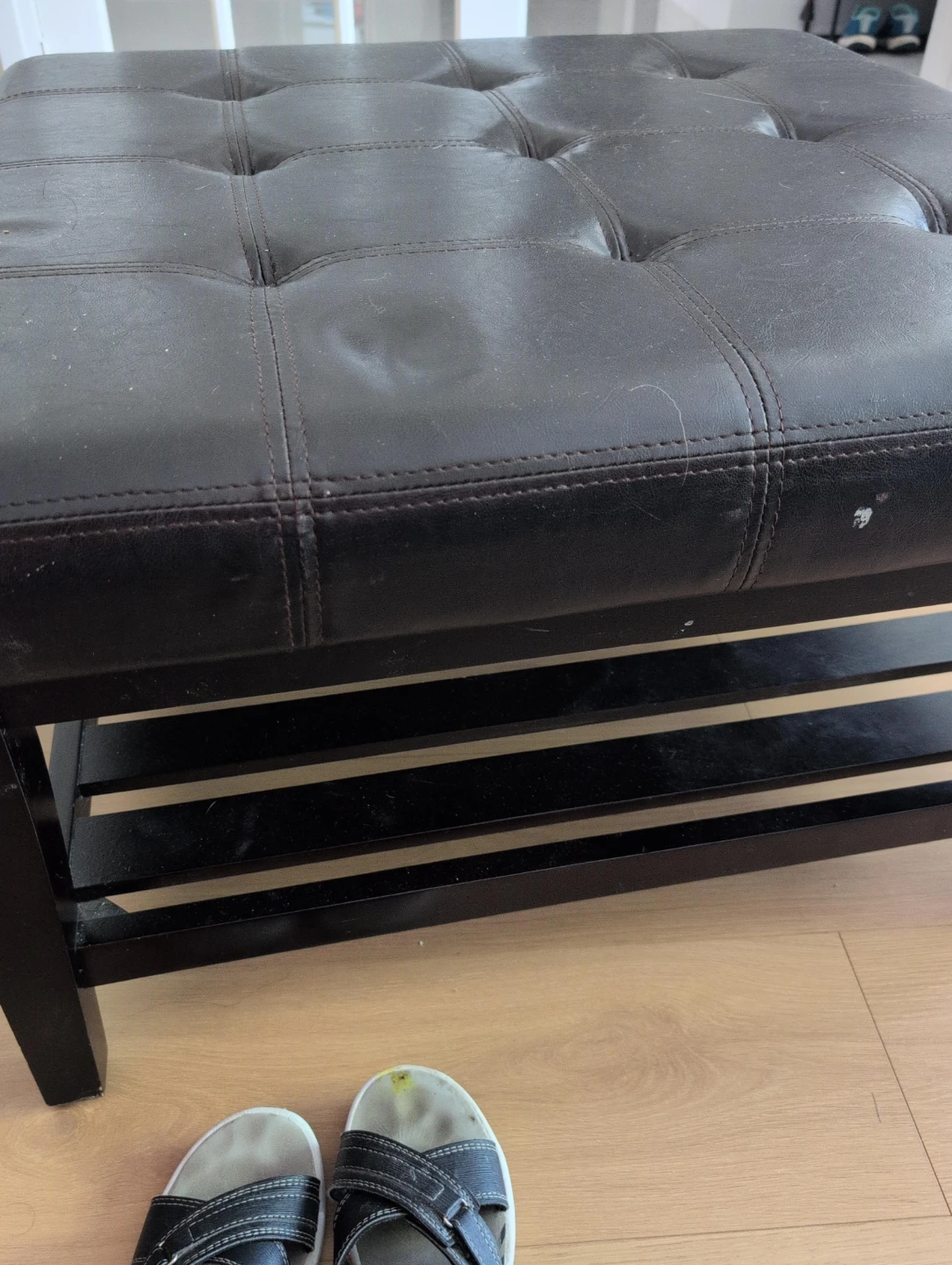 Dark Black Tufted Ottoman with Storage Shelf pick up as it