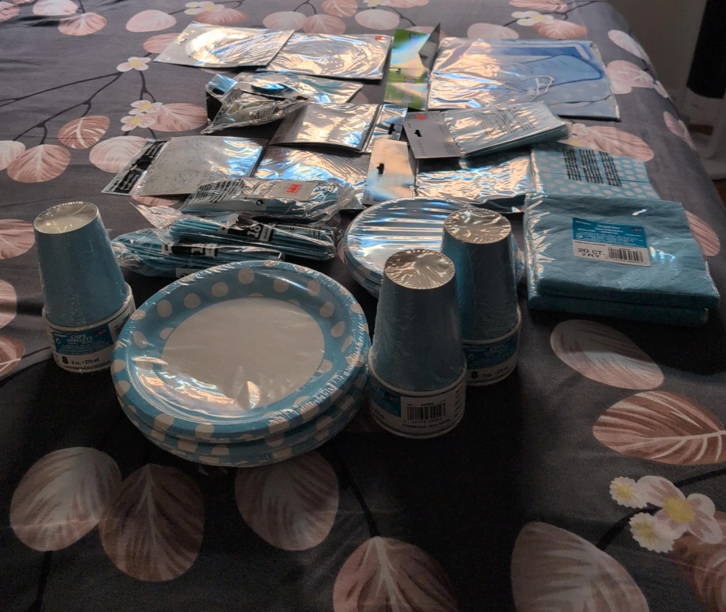 Blue Polka Dot Party Plates, Cups, and Napkins Set