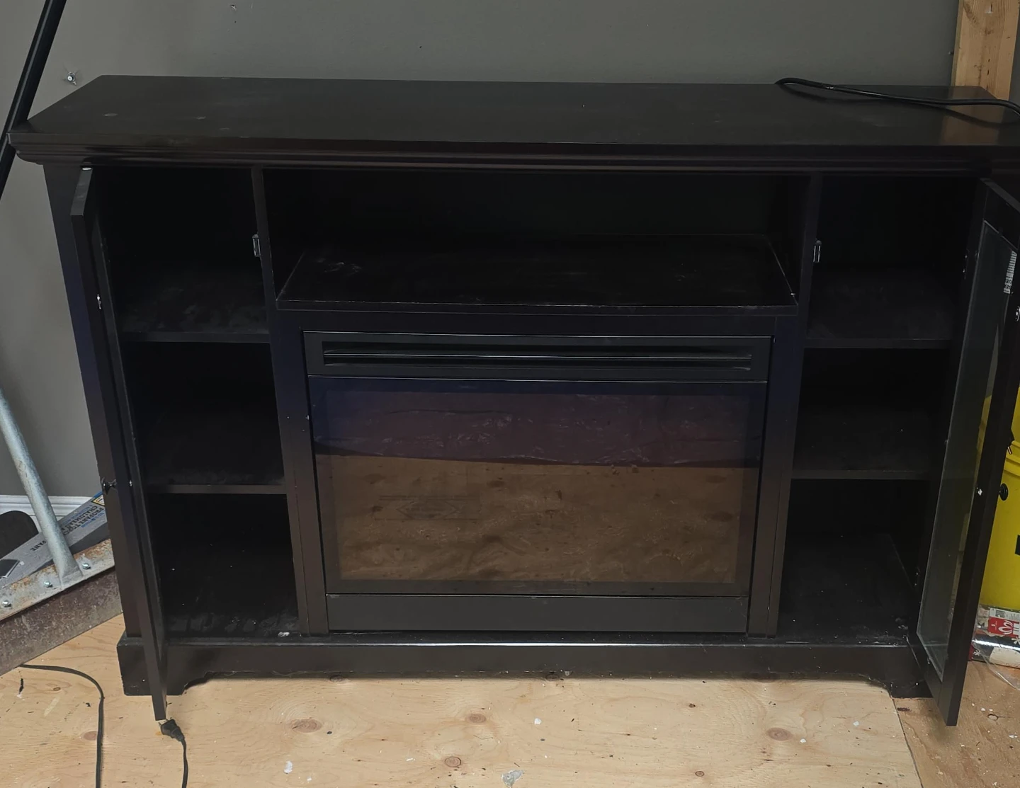 Dark Wood Media Console with Electric Fireplace
