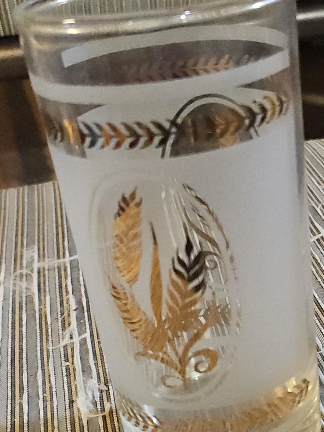 Set of 5 Vintage Frosted Glasses with Gold Wheat Design