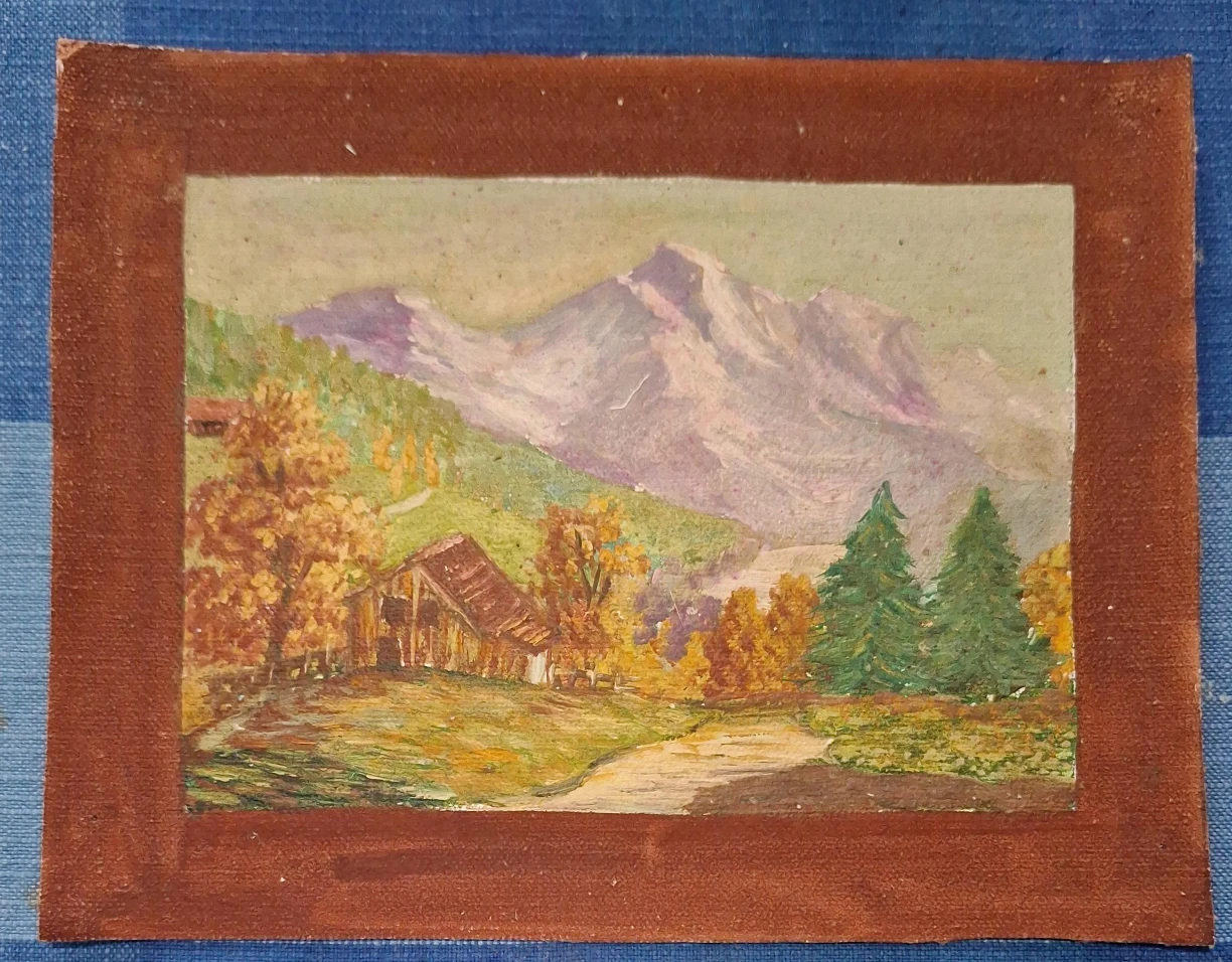 Vintage Mountain Landscape Painting