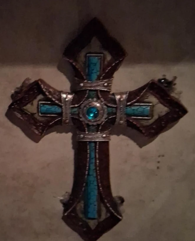 Decorative Cross with Turquoise and Silver Accents