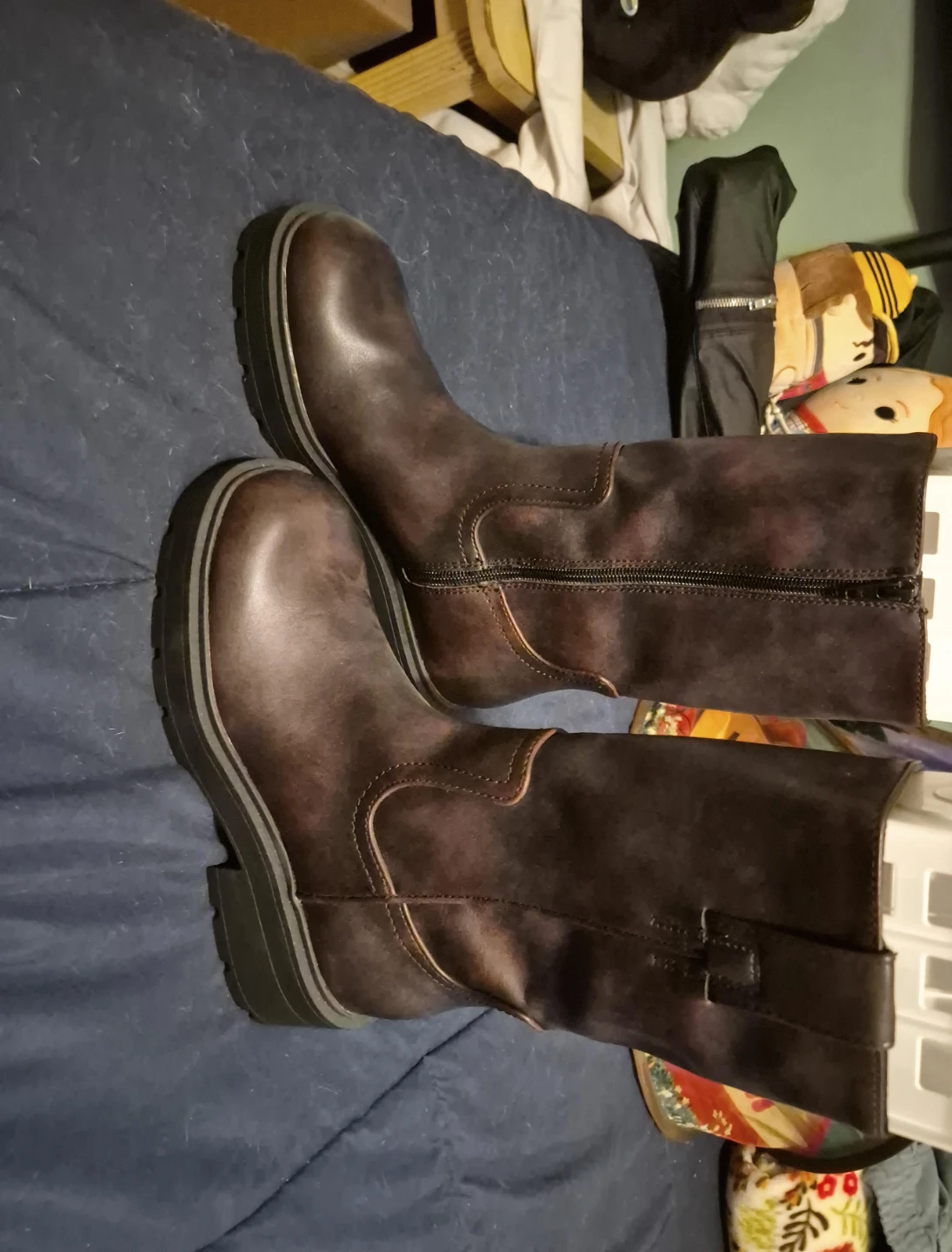 Brown Faux Leather Zip Up Boots