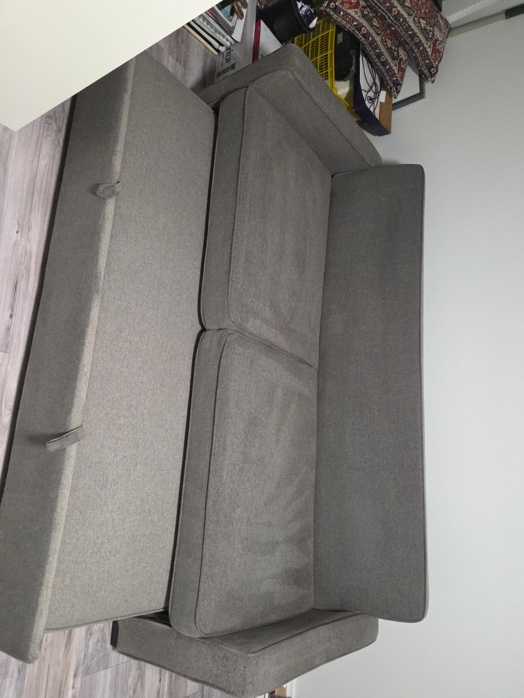 Grey upholstered sofa