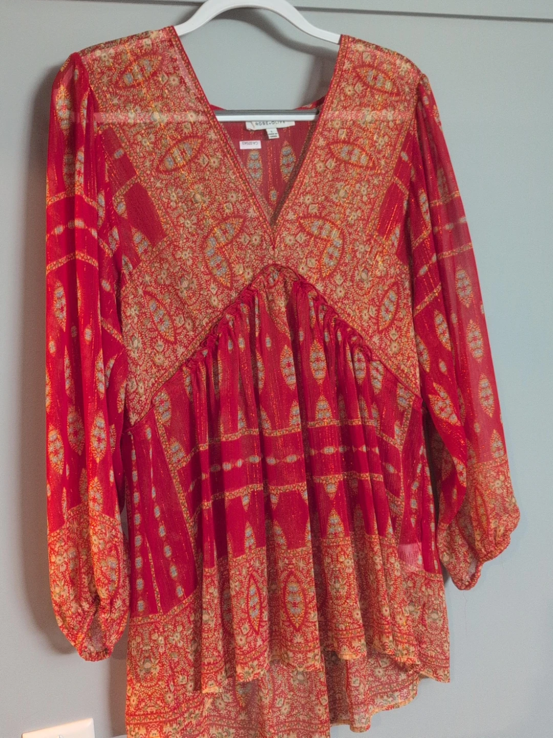 Rose + Olive Red Floral Print Tunic Top