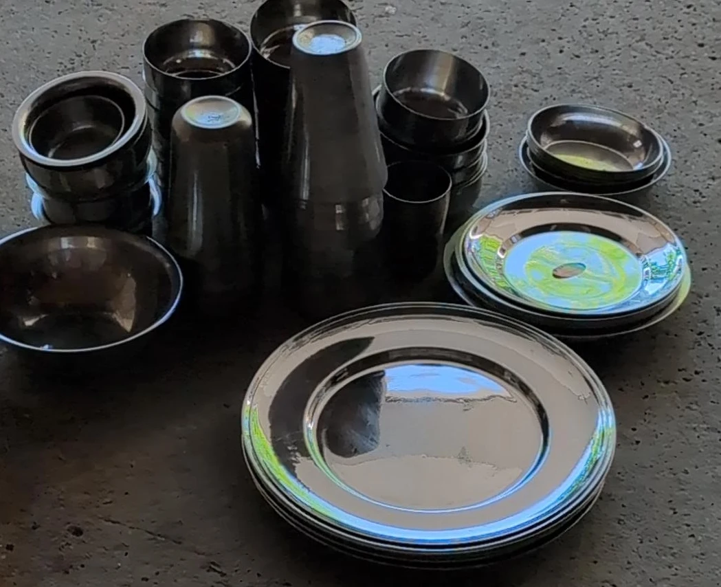 Stainless Steel Dinnerware Set - Plates, Bowls, and Tumblers