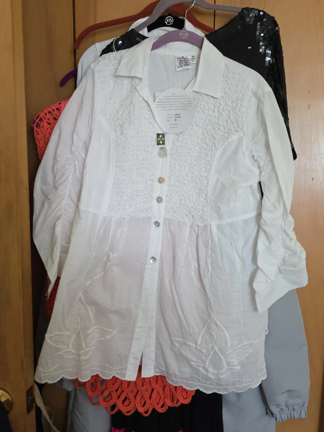 White Embellished Button-Up Blouse - Size M