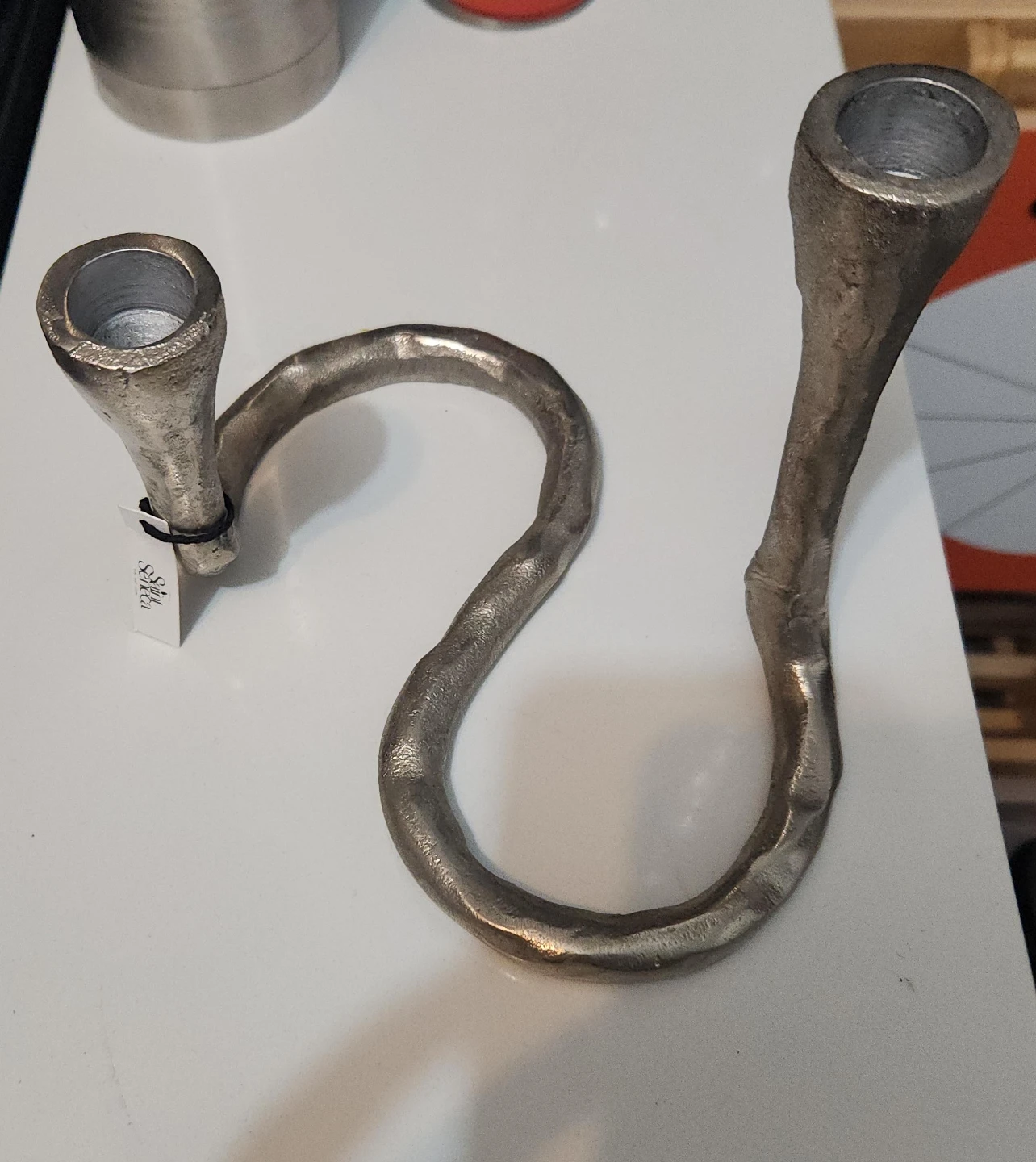 Silver Tone S-Shaped 2-Candle Holder