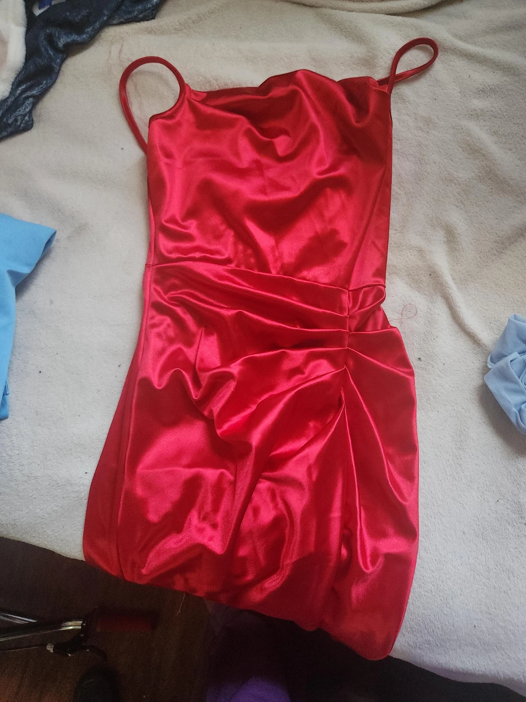 Red Satin Ruched Dress