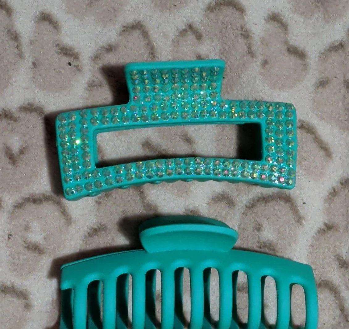 Teal Rhinestone Claw Clip Set