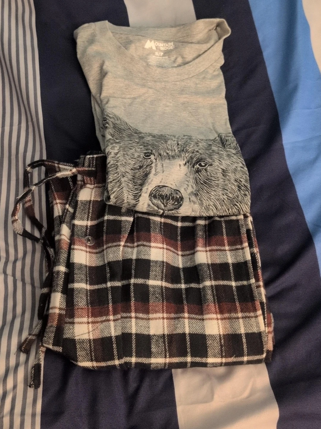 Mountain Ridge Bear Graphic T-Shirt and Plaid Pajama Pants Set