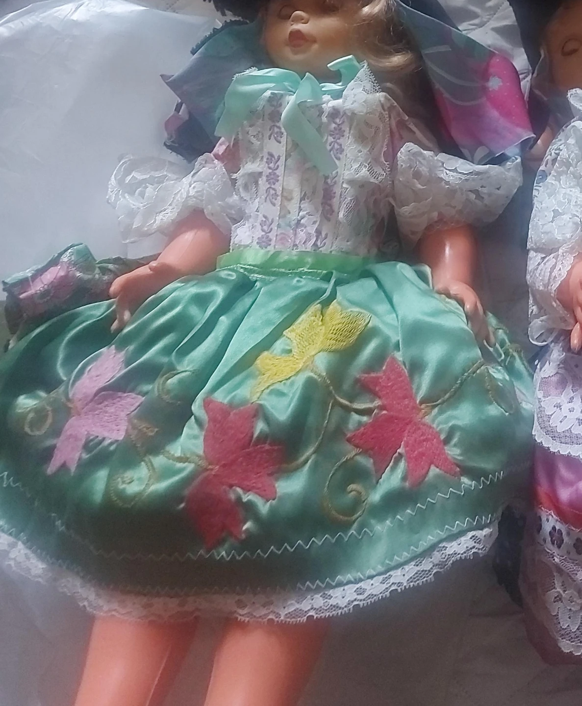 Portugal Nazre Vintage Doll with Green Satin Dress