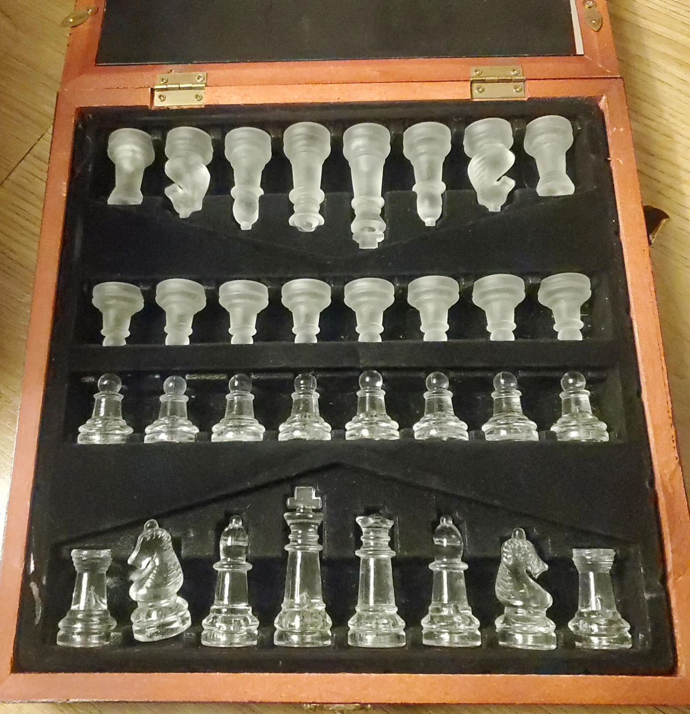 Glass Chess Set with Wooden Box