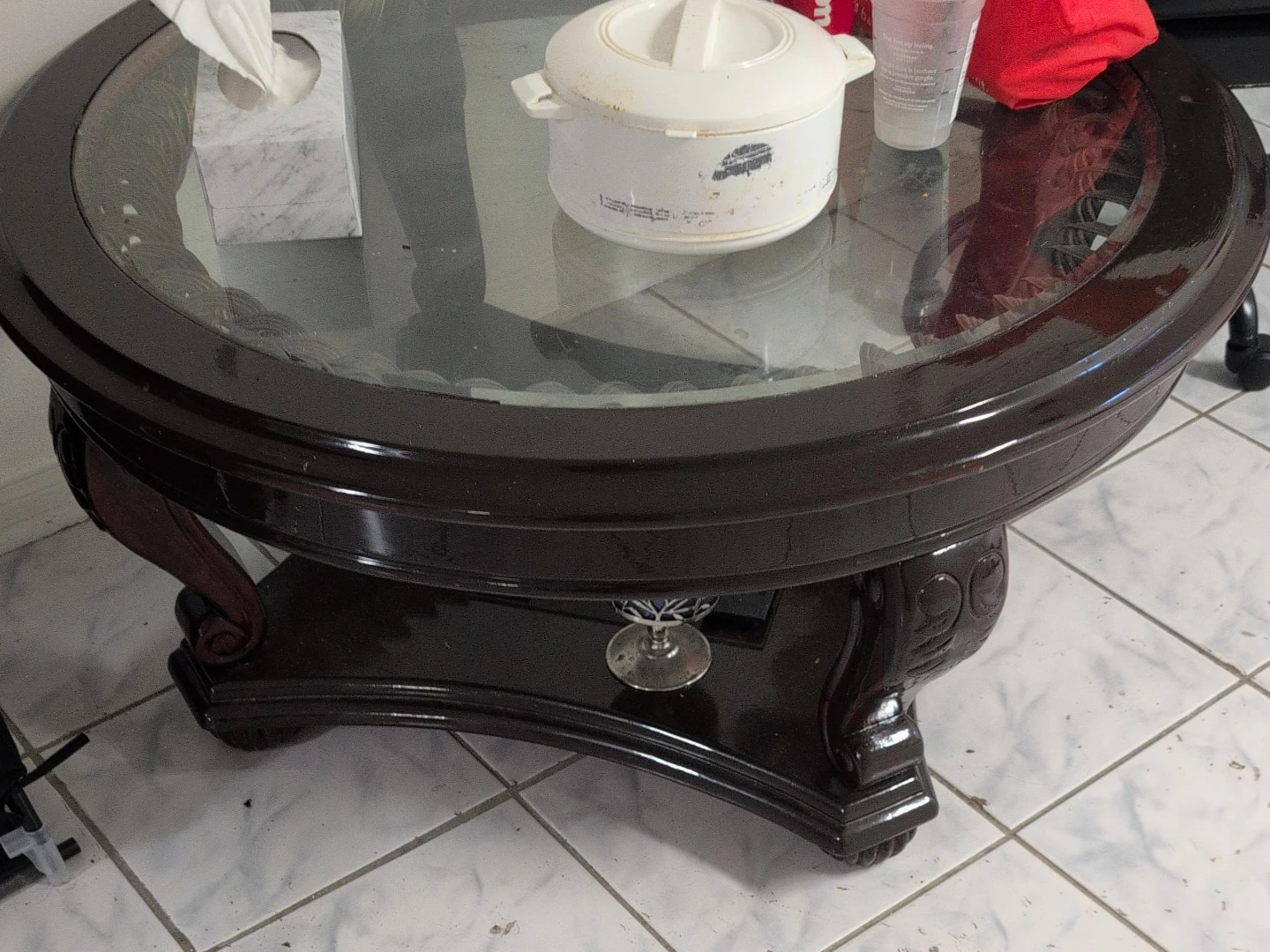 Dark Wood Coffee Table with Glass Top pick up as it