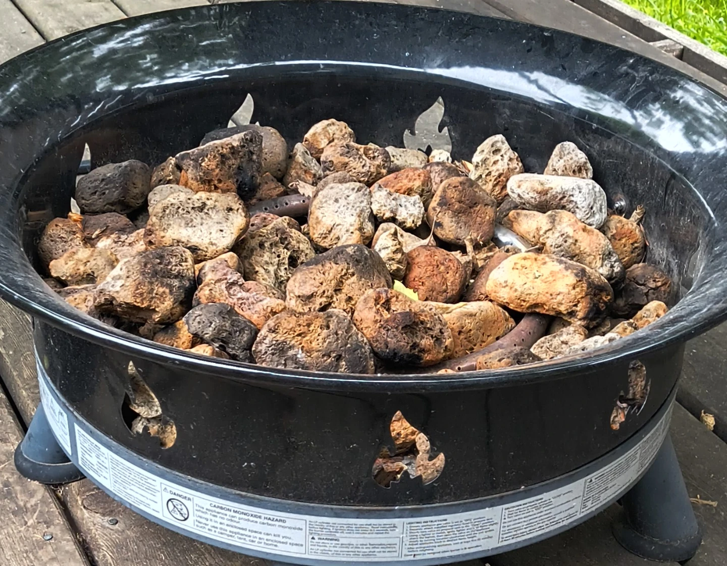 Black Fire Pit with Lava Rocks
