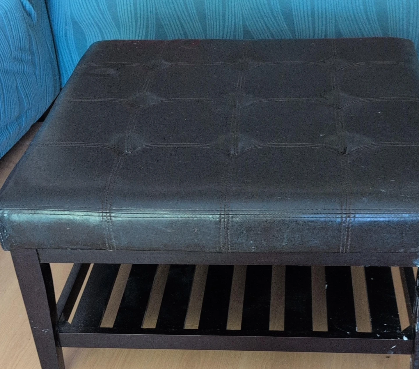 Tufted Faux Leather Storage Ottoman Bench pick up as it