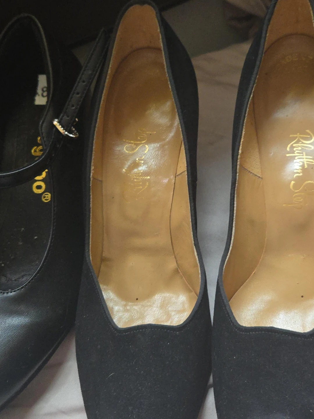 Rhythm Step Black Suede Heels