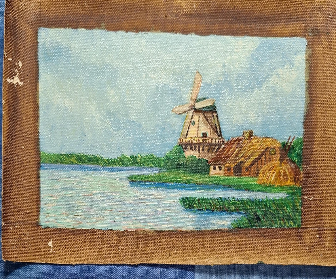 Vintage Oil Painting - Windmill Scene
