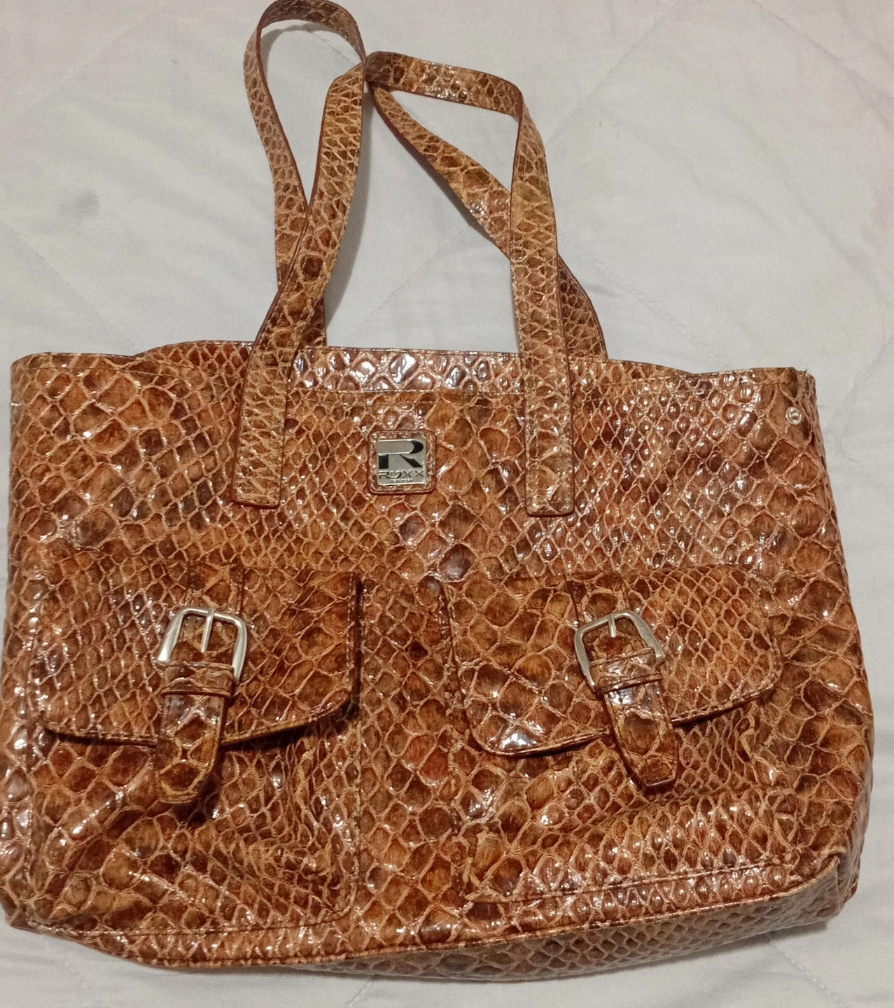 Roxx Brown Snakeskin Print Tote Bag