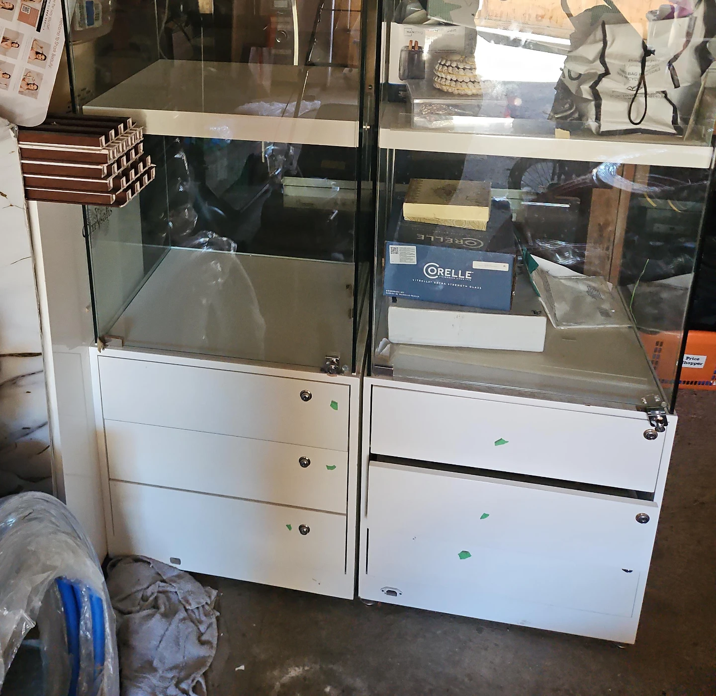 Glass Display Cabinet with Drawers