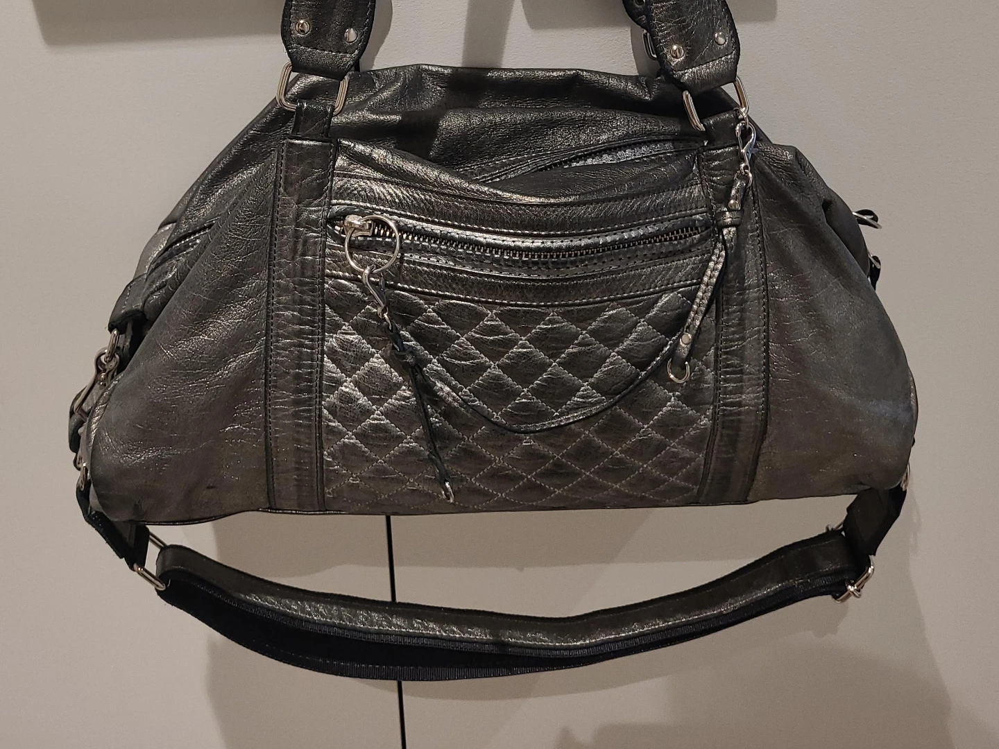 Silver Quilted Tote Bag