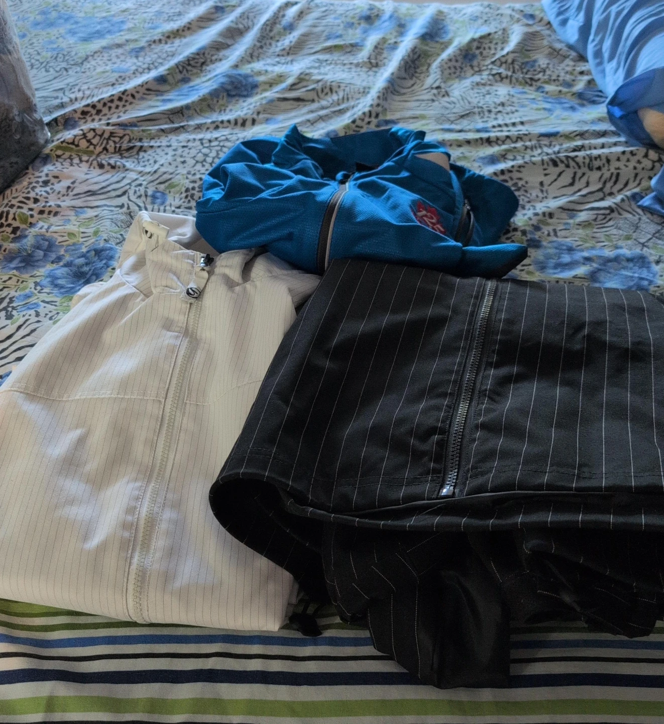White and Black Striped Track Jackets and Bule  $30