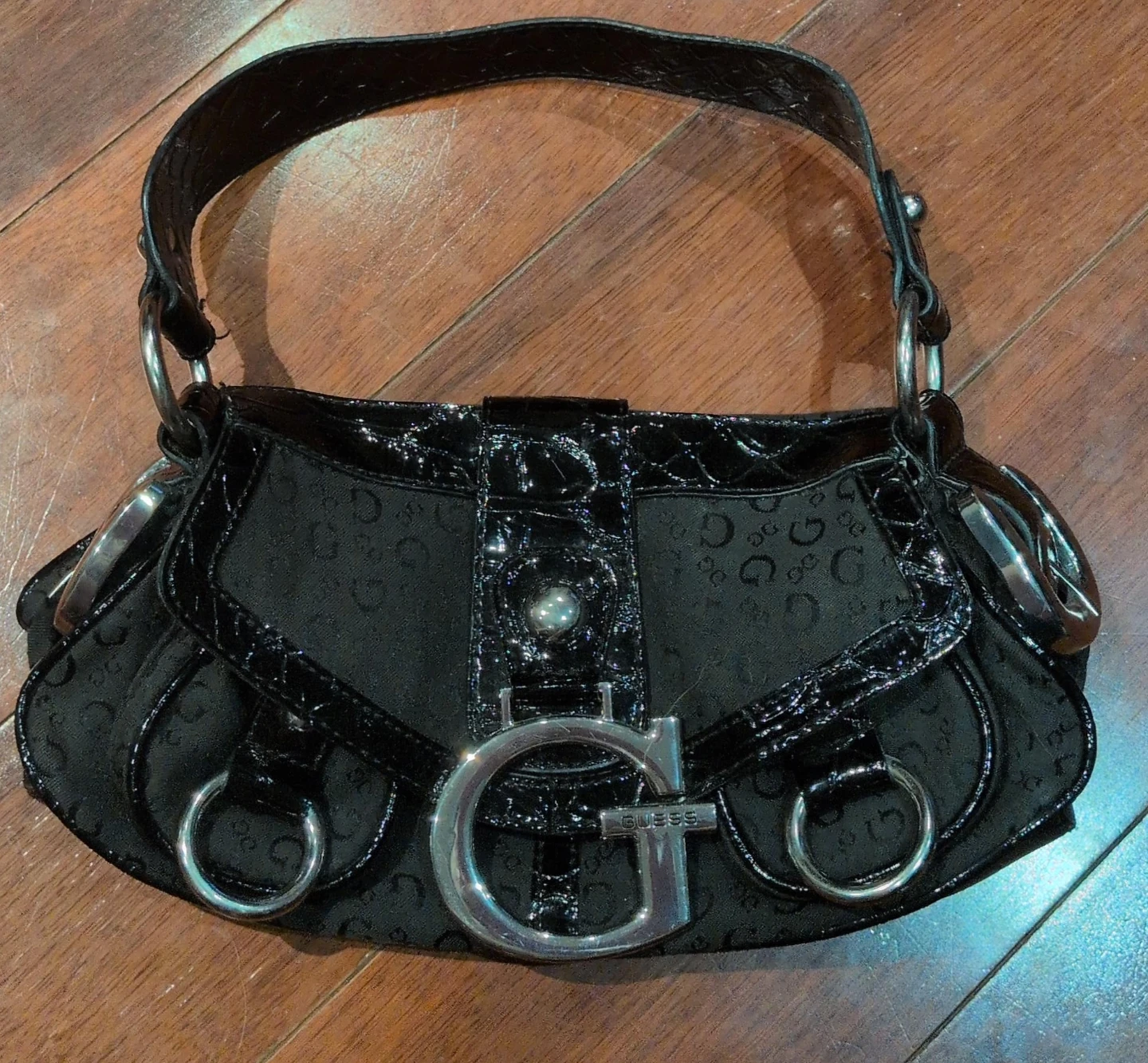 Vintage Guess Black Hobo Bag Y2K