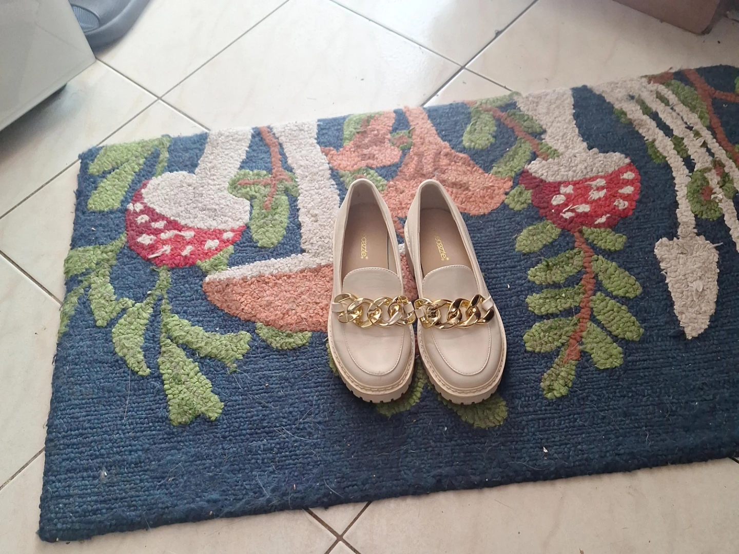 White Loafers with Gold Chain Accent