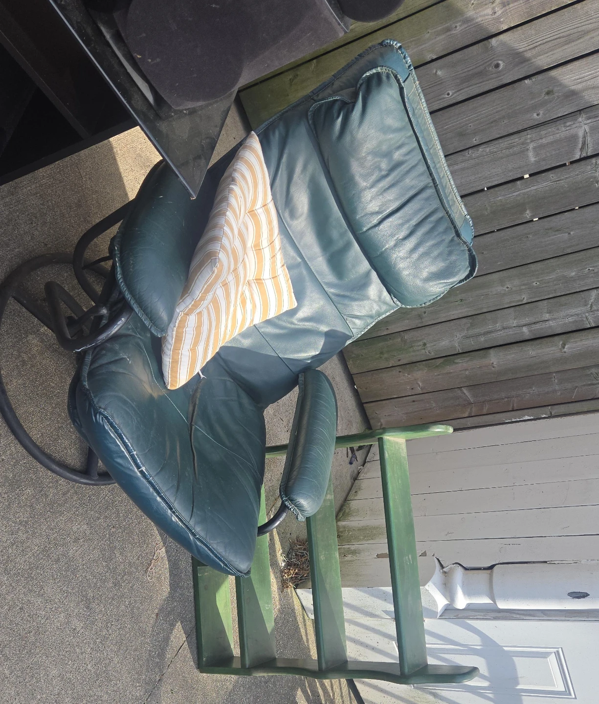 Green Leather Swivel Recliner Chair with Ottoman