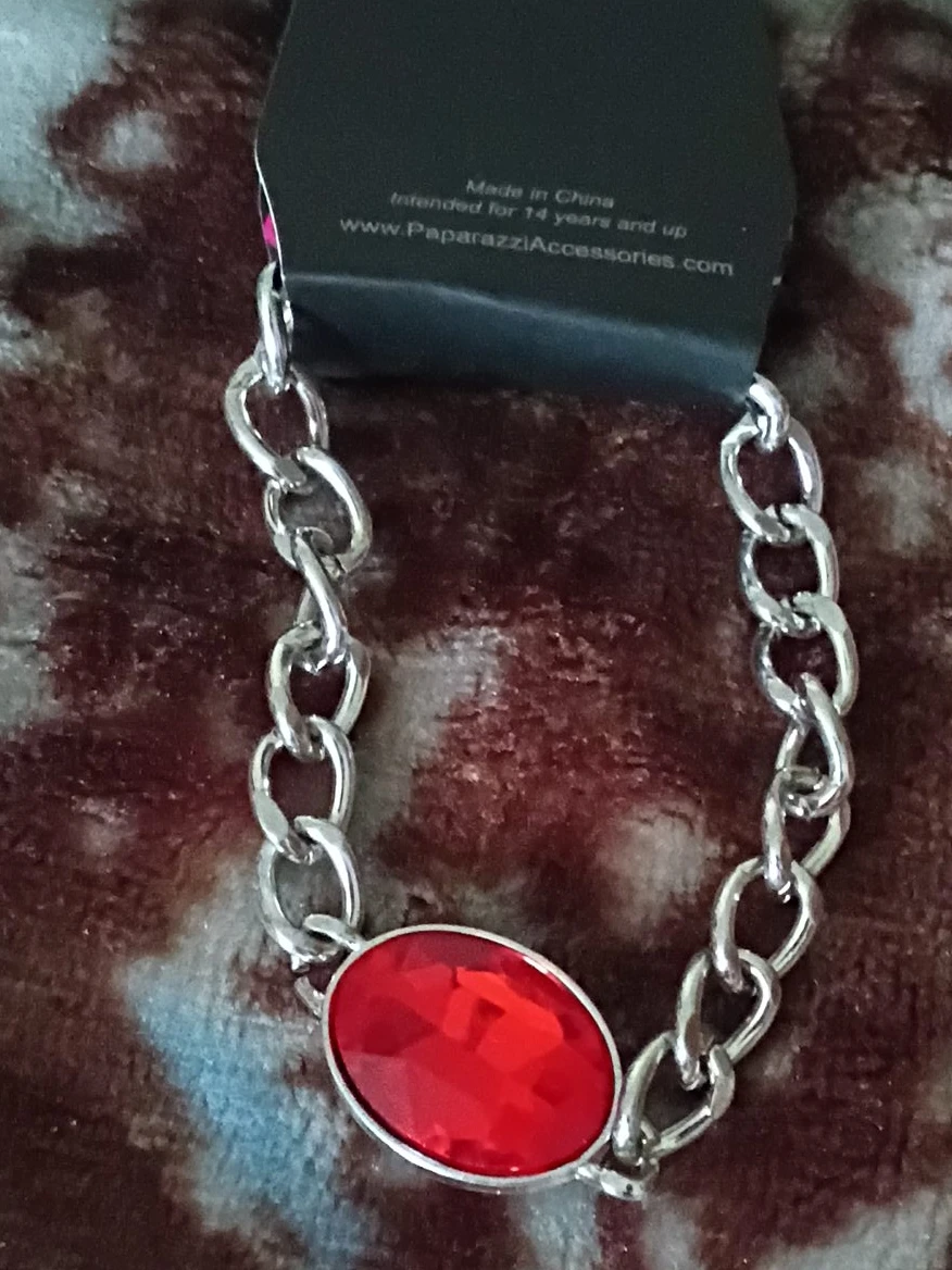 Paparazzi "Ruby Radiance" Silver Tone Chunky Chain Necklace