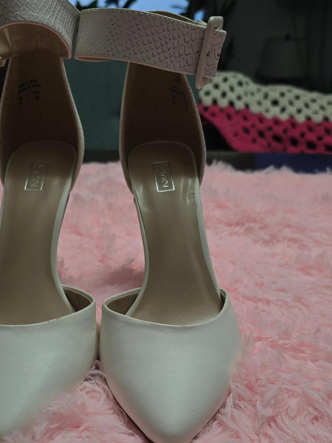 White Ankle Strap Heels