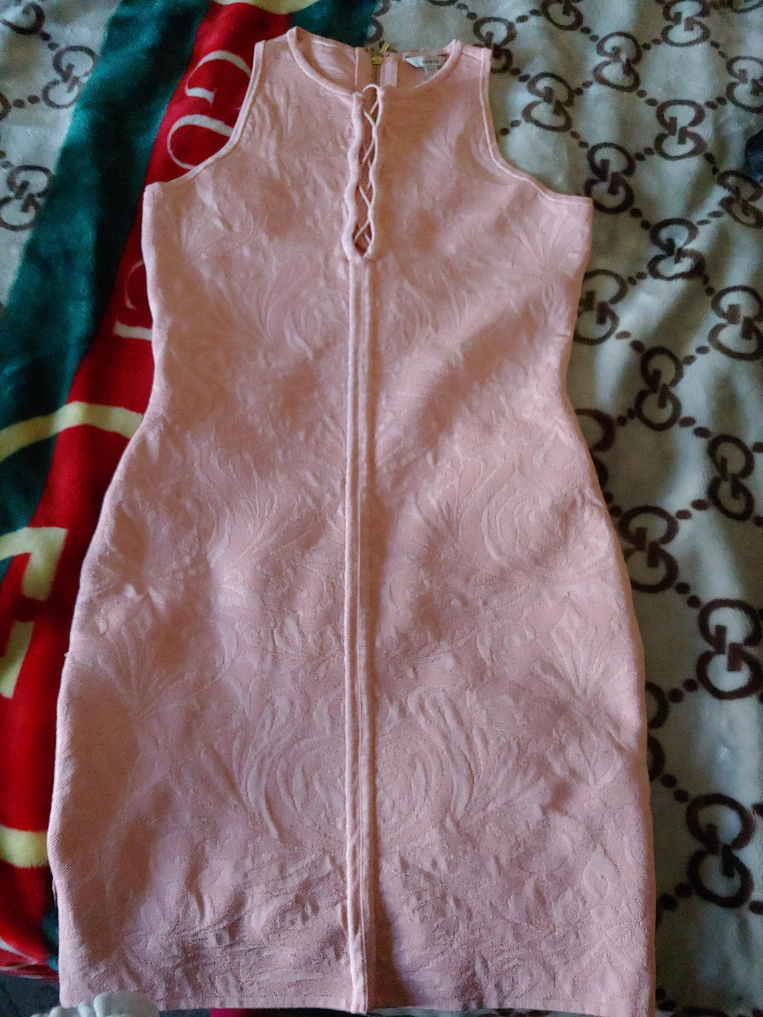 Guess Pink Sleeveless Dress with Lace-up Neckline