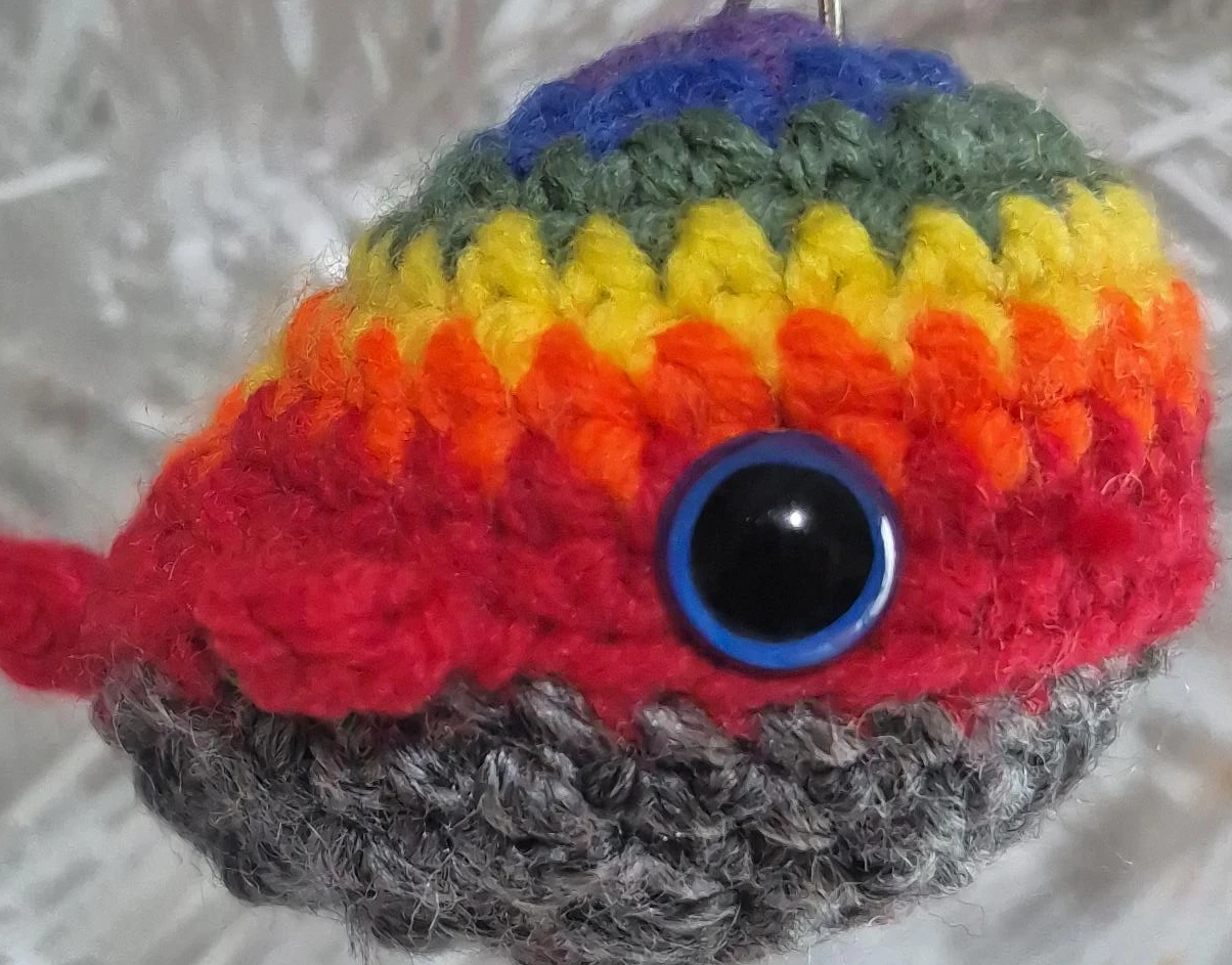 Crocheted Rainbow Whale Keychain