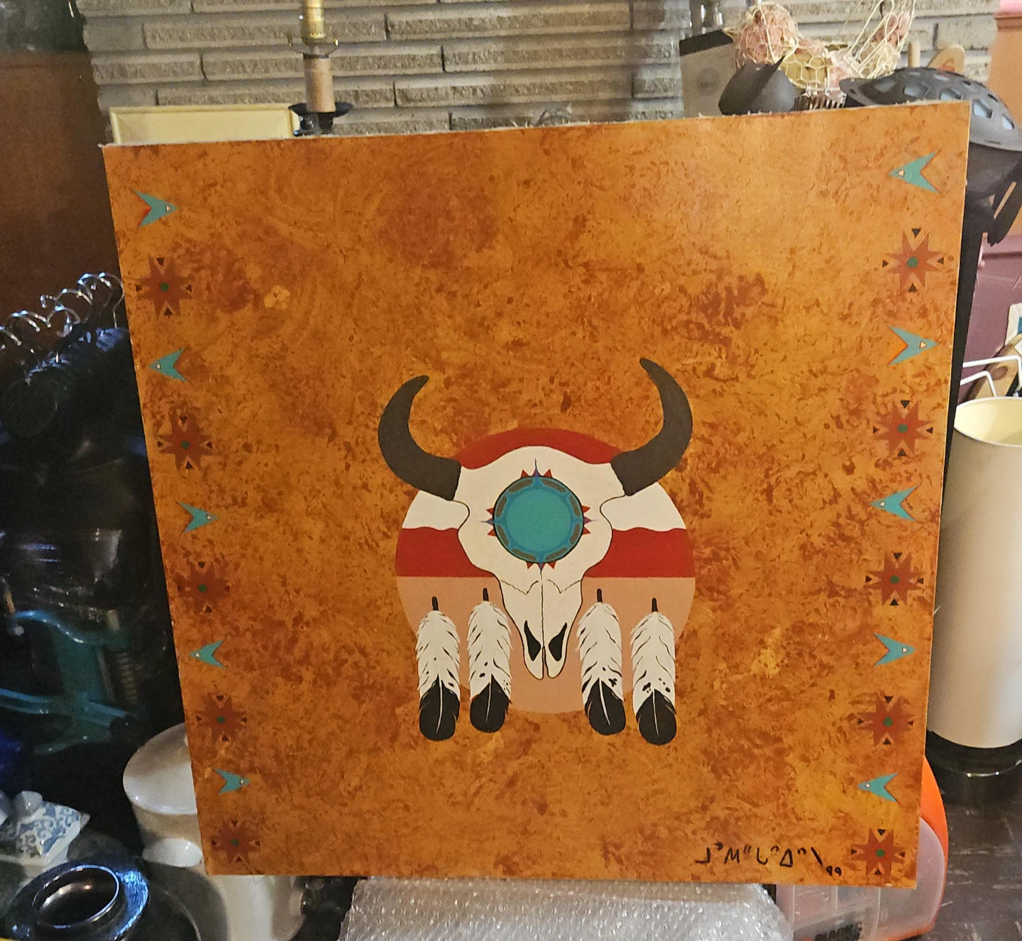 Native American Inspired Bull Skull Art