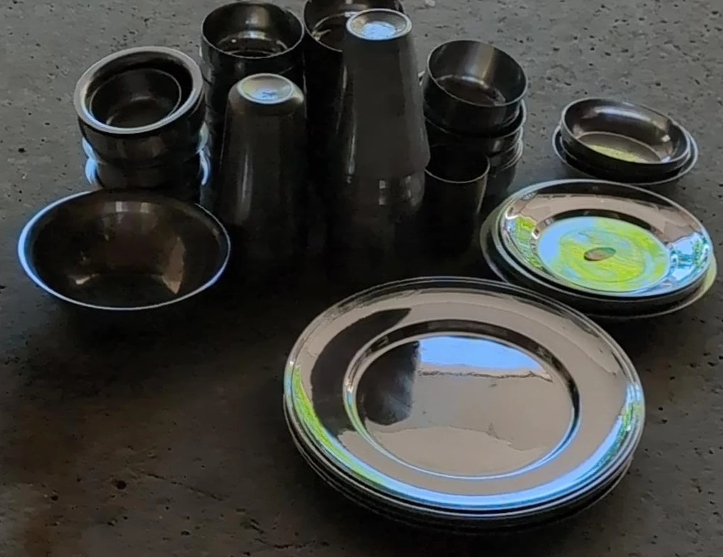 Stainless Steel Dinnerware Set - Plates, Bowls & glass 50 pieces