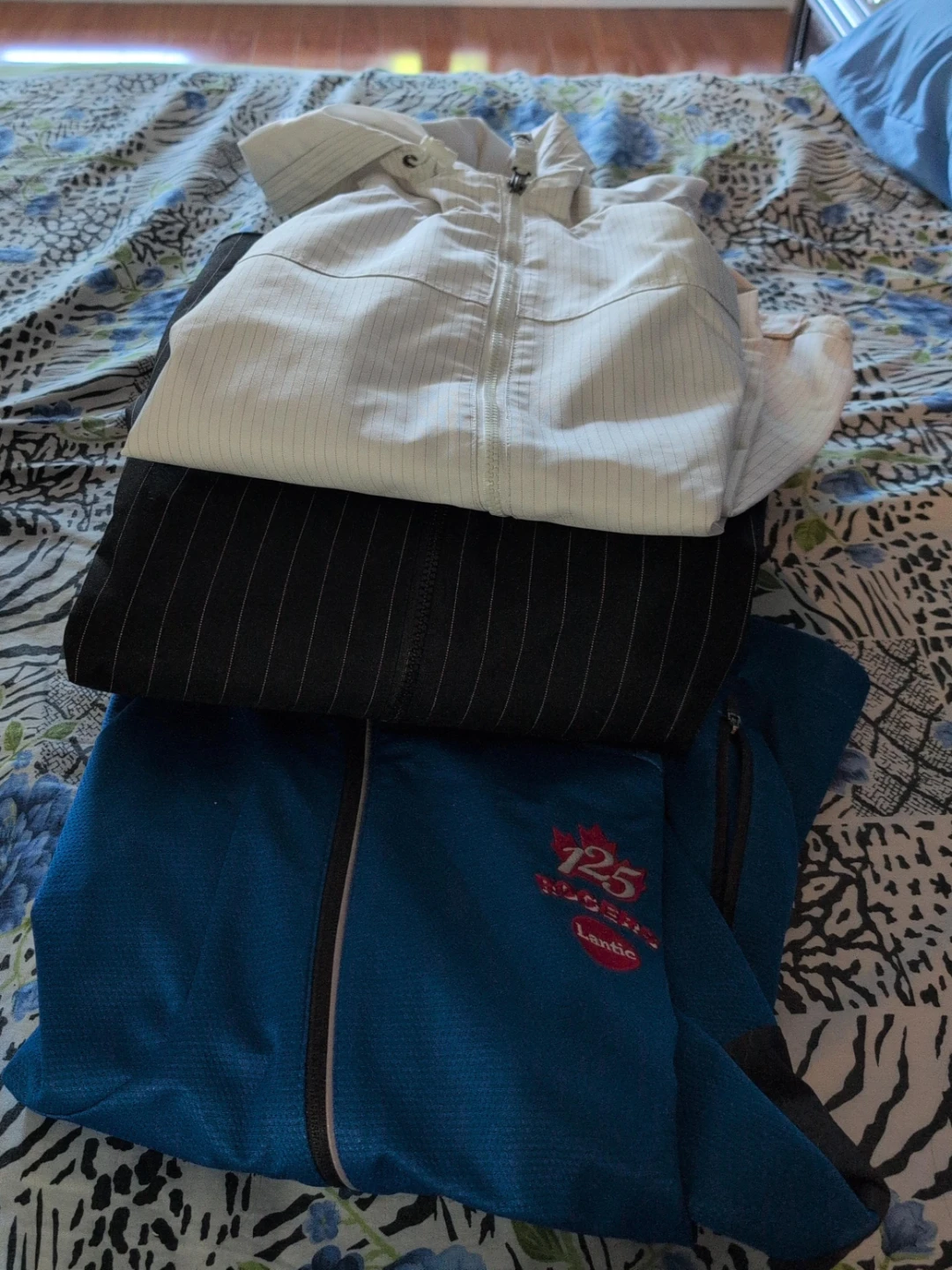 White Pinstripe Zip-Up Jacket & Black Pinstripe Pants