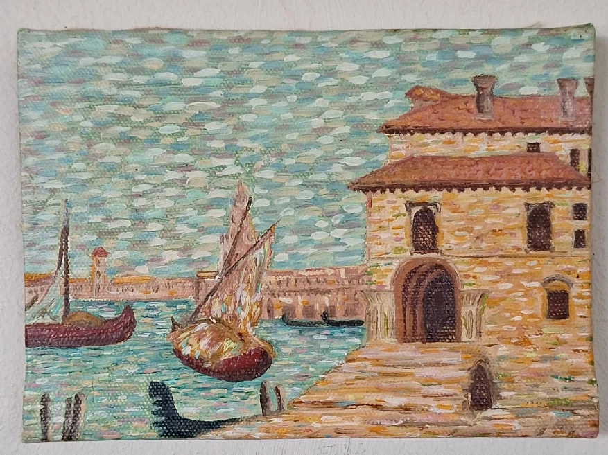 Oil Painting - Venetian Harbor Scene