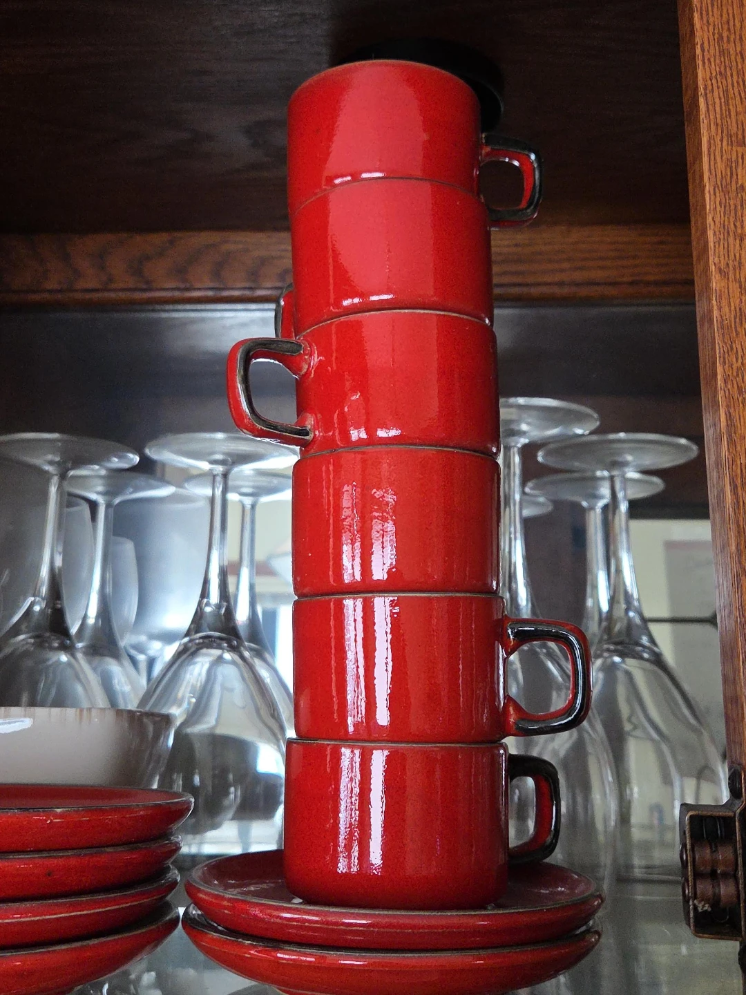 Set of 6 Red Coffee Cups and Saucers
