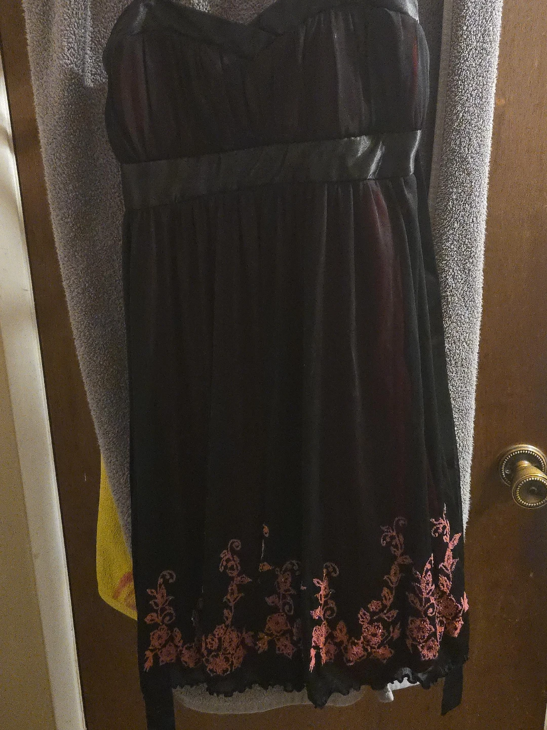 Black Dress with Pink Floral Embroidery