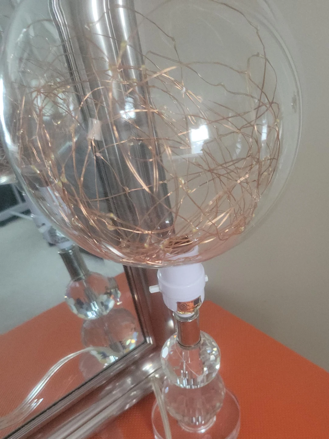 Glass Ball Lamp with Rose Gold Fairy Lights