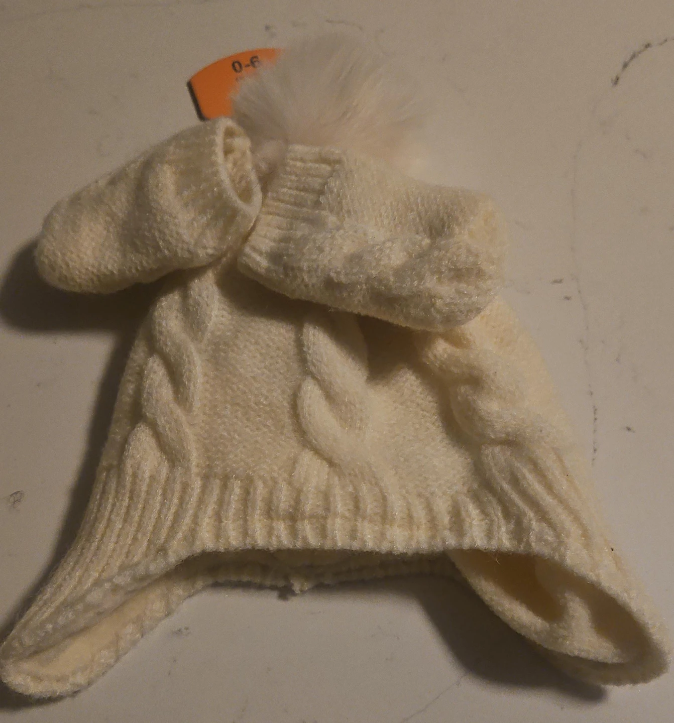 Cream Cable Knit Baby Hat and Mittens Set