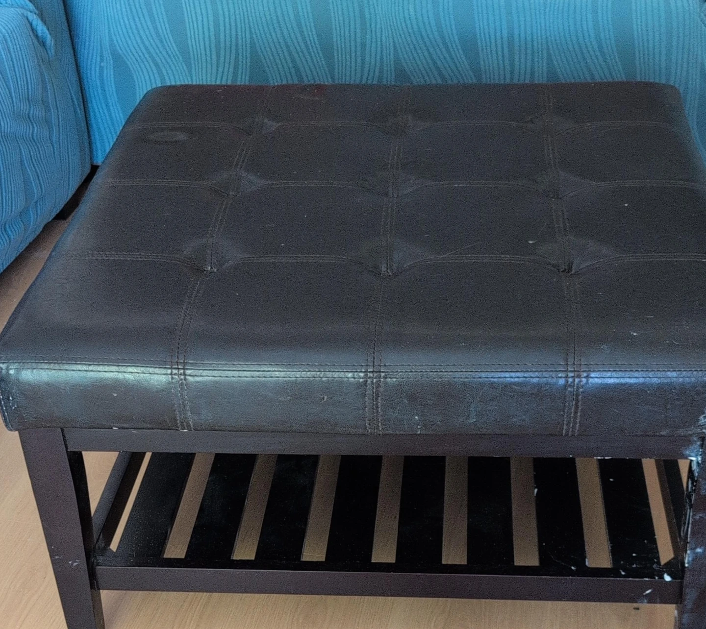 Tufted Faux Leather Storage Ottoman pick up as