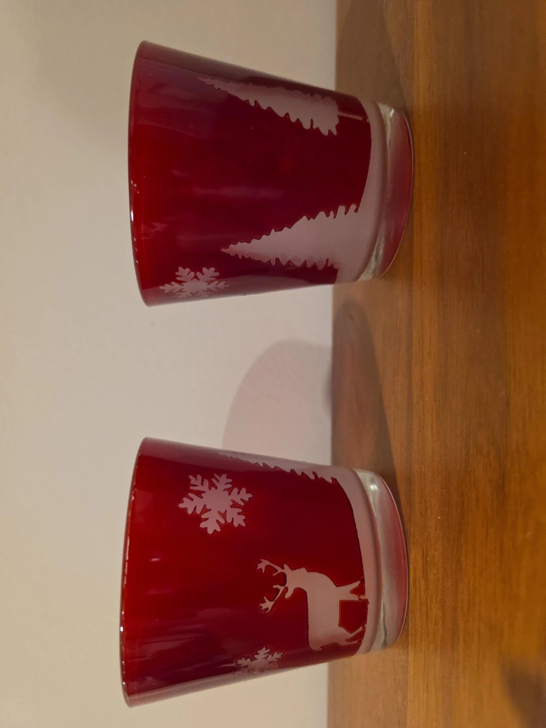 Set of 2 Red Christmas Glass Votives