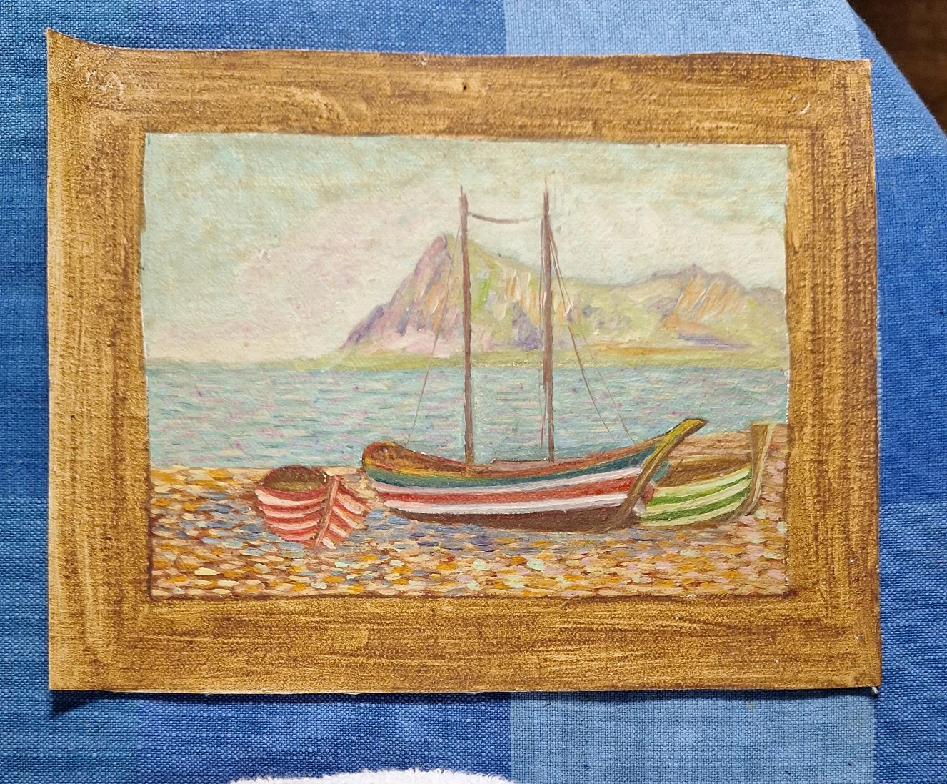 Oil Painting of Boats on Shore