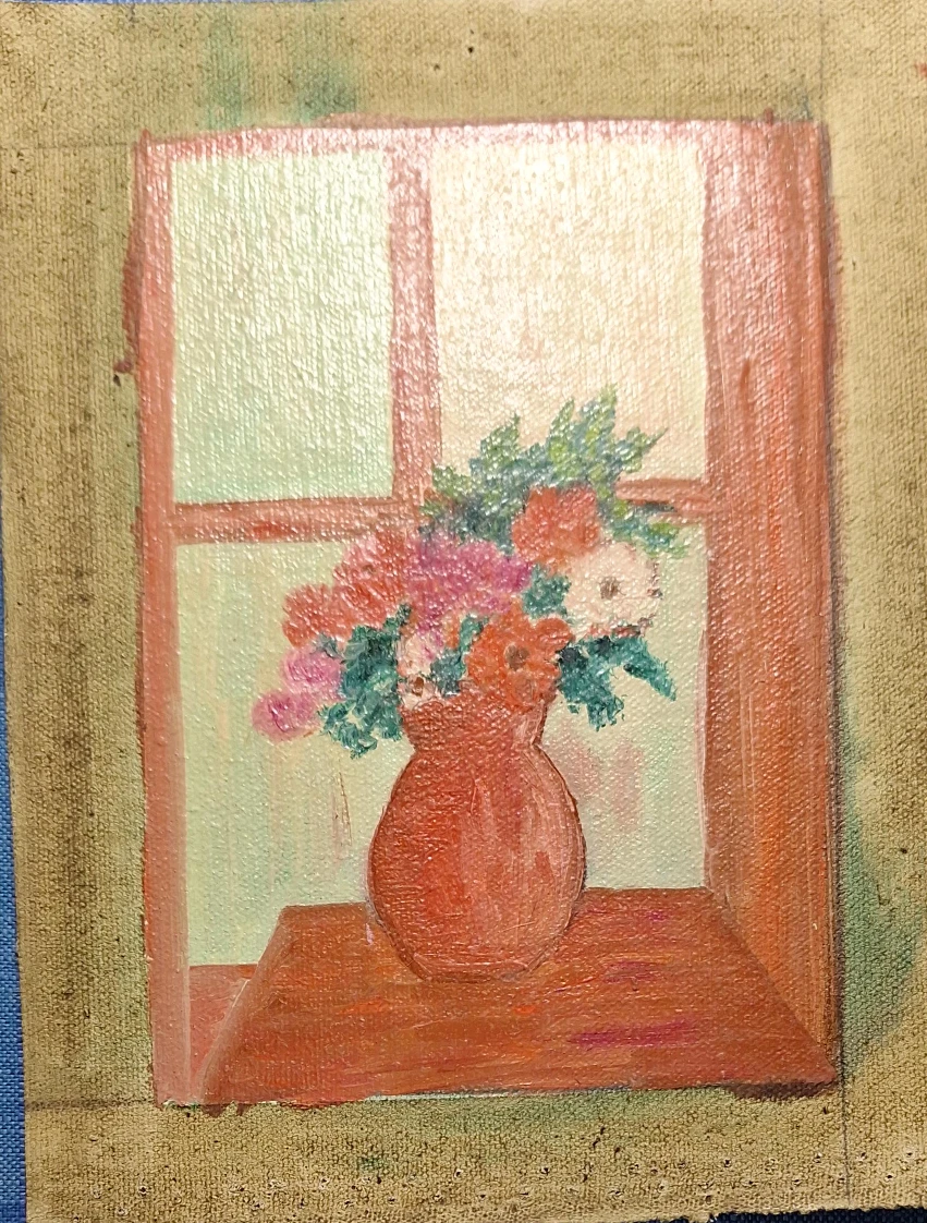 Oil Painting of Flowers in a Vase