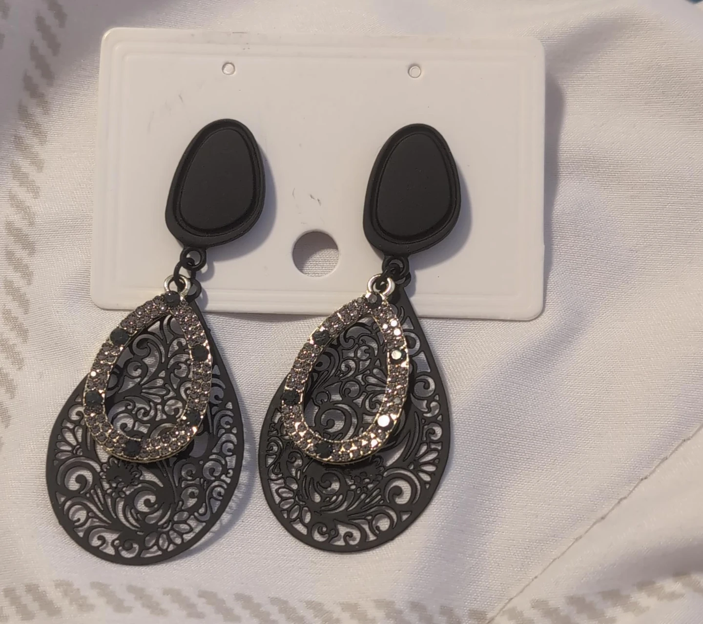 Black Dangle Earrings with Rhinestones