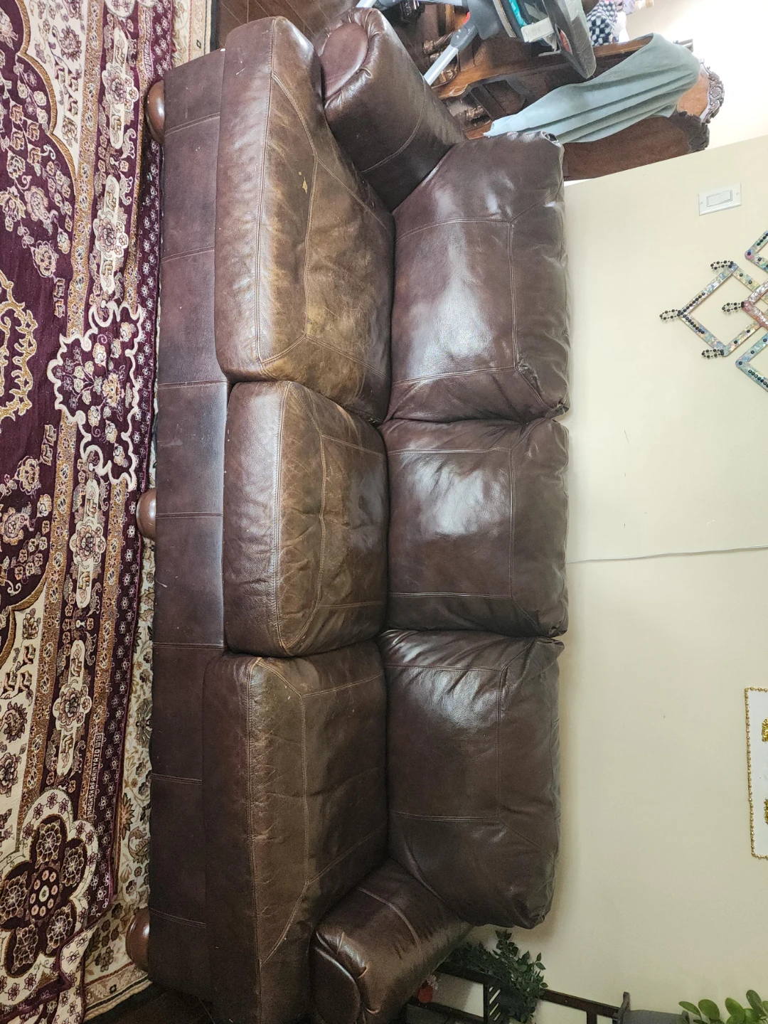 Brown Leather 3-Seater Sofa