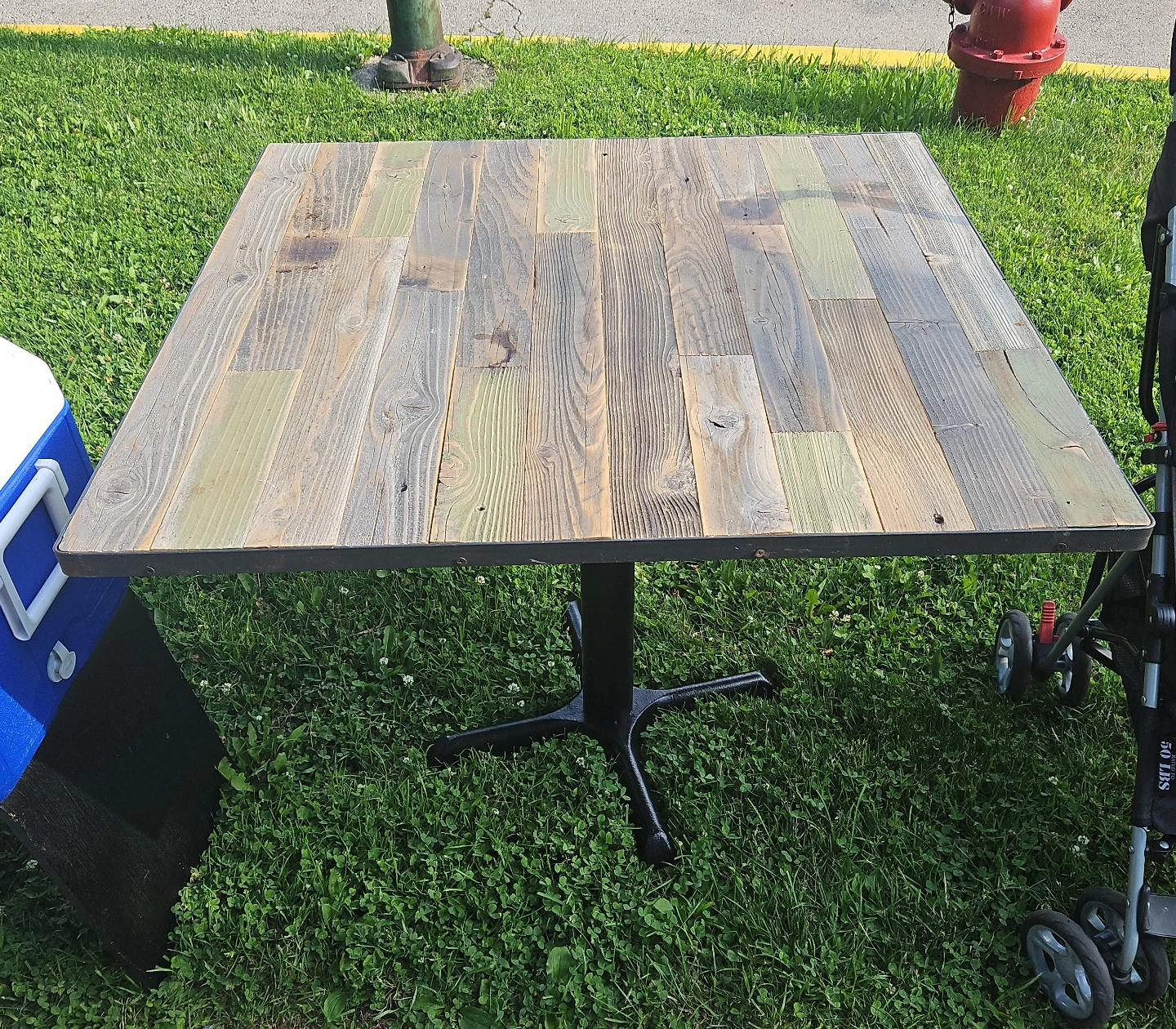 Rustic Wood Top Table with Metal Base