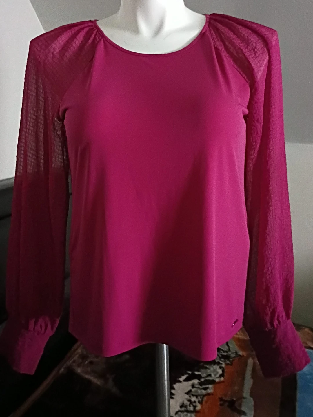 Pink Sheer Sleeve Long Sleeve Top