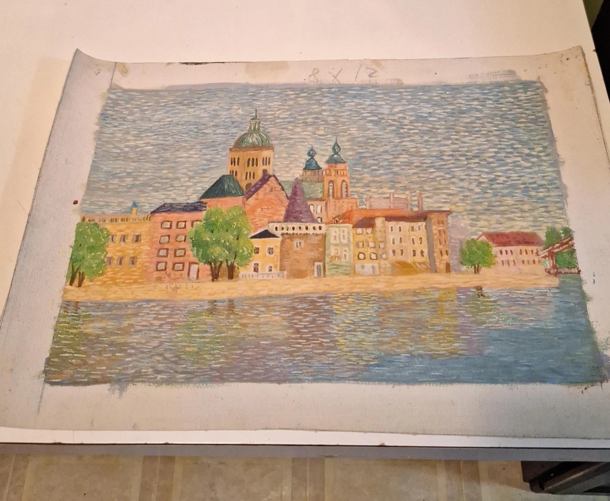 Painting of a Cityscape by Water